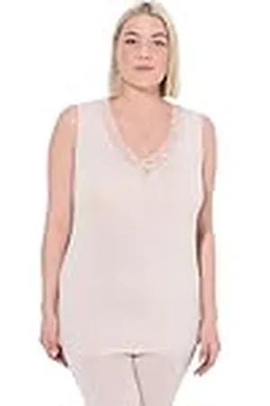 Ulla Popken Unterhemd, Spitze, V-Ausschnitt, Bambusviskose Camiseta Interior de Encaje de bambú, , 44-46 Mujeres