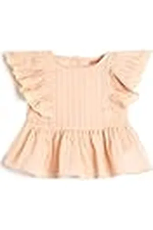 Koton Blouse Short Sleeve Crew Neck Textured Pleated Guipure Cotton, Blusa niñas,