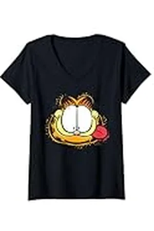 Garfield Mujer Garfiled - Cara de personaje gato Camiseta Cuello V