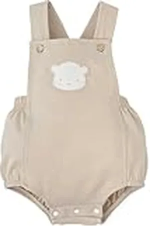 BABIDU Peto Niño Algodón 100% con Tirantes Anchos y Broches, Bordado de Osito en Pecho Conjunto, , 6 Meses Unisex bebé