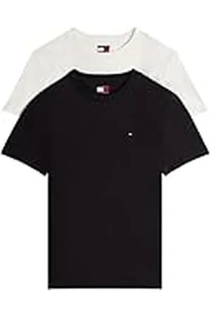 Tommy Hilfiger Camisetas de Manga Corta Pack de 2 Hombre Xslim Jersey de algodón, Multicolor (Black/Ecru), M
