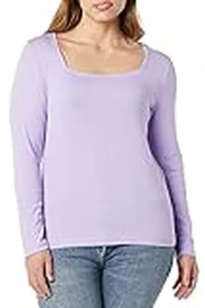 Amazon Camiseta Entallada de Manga Larga y Escote Cuadrado Mujer, , S