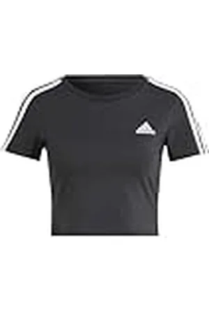 adidas Mujer Essentials 3-Stripes Crop tee, Black/White, XL