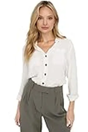 ONLY Asmin Wvn Noos-Camiseta L/S Camisa, Blanco Nieve, Small para Mujer
