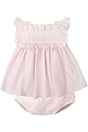 BABIDU Vestido Bebé Niña Verano Algodón 100% con Braguita, Volantes y Bordados, Diseño con Tirantes, Mangas Cortas o Sin Mangas, Estampados Florales y Cuadros Vichy, Jesusito Ideal para Días Soleados