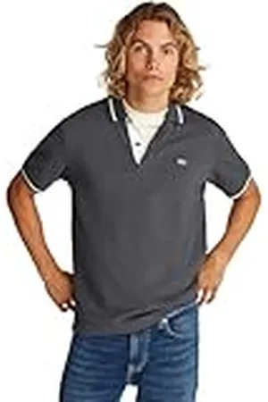 Tommy Hilfiger Polo de Manga Corta Hombre Tipped Regular Fit, Gris (Washed Black), XL