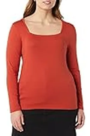 Amazon Camiseta Entallada de Manga Larga y Escote Cuadrado Mujer, , XL