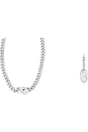 Diesel Hombre Set Collar y pendientes con Oval D Logo, acero inoxidable tono plateado, Set