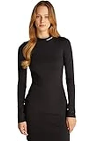 Calvin Klein Vestido Mujer Logo Elastic Milano manga larga, Negro , M