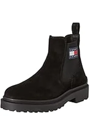 Tommy Hilfiger Botas Chelsea Hombre Suede con Logotipo, (Black), 42 EU