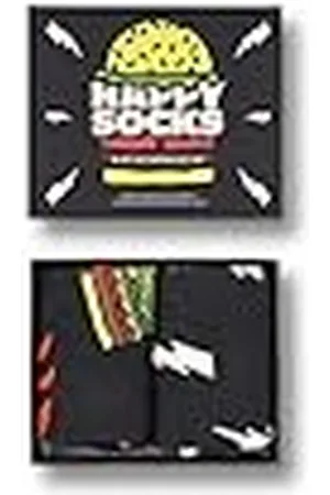 Happy Socks 2-Pack Burger, calcetines negros de hamburguesas para hombre y mujer, caja regalo con calcetines divertidos y originales talla 41-46