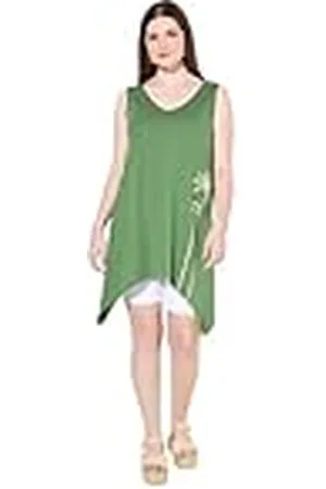 Ulla Popken Top, Zipfelsaum, V-Ausschnitt, Ärmellos, Biobaumwolle Palma, Puntera, Verde Musgo, 44-46 Mujeres