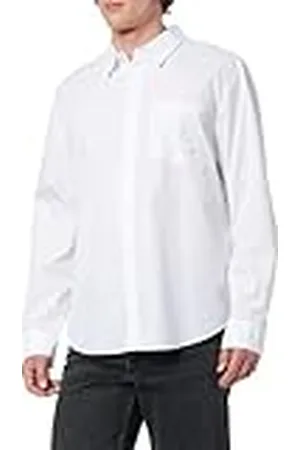 Calvin Klein Camiseta de manga larga Hombre Poplin Classic de algodón, Blanco (Brilliant White), L