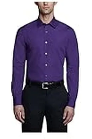 Van Heusen Camisa de vestir entallada para hombre (popelina), color liso, Terciopelo morado, 15.5" Neck 32"-33" Sleeve