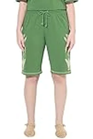 Ulla Popken Jersey Shorts with Palms Embroidery Pantalones Cortos de Punto con Bordado de Palma, Verde Musgo, 36W / 32L Mujeres