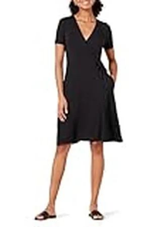 Amazon Vestido Efecto Cruzado de Manga Corta Mujer, , XXL