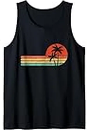 Generic Palmera de playa estilo retro tropical vintage puesta de sol Camiseta sin Mangas
