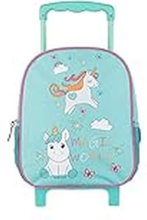 Idena 20069 - Mochila trolley con 2 ruedas de purpurina, para niñas, color con motivo de unicornio mágico, como maleta de mano, carro escolar y mochila infantil, aprox. 31 x 27 x 10 cm