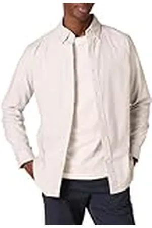 Amazon Camisa Oxford en tela elástica, de manga larga y corte recto (disponible en tallas grandes y largos especiales) Hombre, , XS