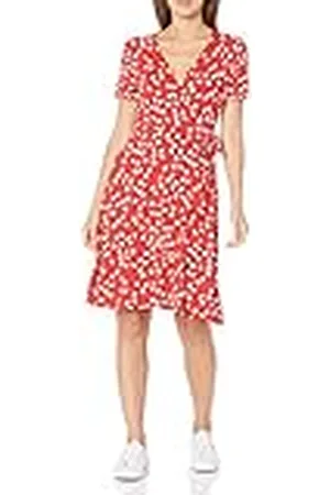 Amazon Vestido Efecto Cruzado de Manga Corta Mujer, , XS