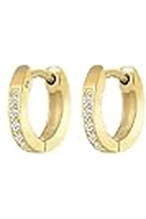 Elli PREMIUM Pendientes sencillos de aro para mujer, con diamante (0,10 quilates), de amarillo de 9 quilates (375)
