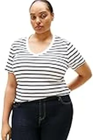 Tommy Hilfiger Camiseta de manga corta Mujer Slim Fit Cody con cuello de pico, Multicolor (Breton Dark Night Navy Stp), 54