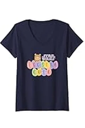 STAR WARS Mujer Easter Ewok Egg-Stra Cute Pastel Color Big Logo Camiseta Cuello V
