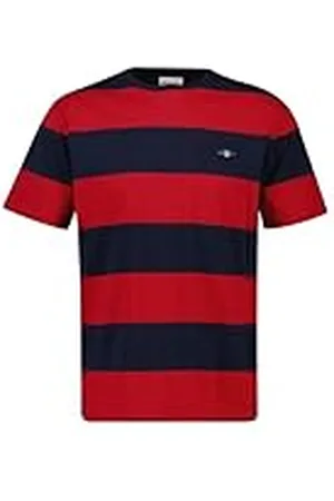 GANT Bar Stripe SS T-Shirt Camiseta, Rojo rubí, L Hombres
