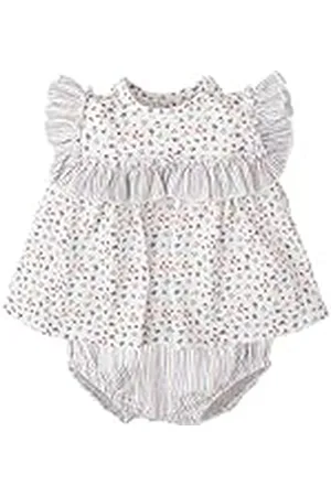 BABIDU Vestido Bebé Niña Verano Algodón 100% con Braguita, Volantes y Bordados, Diseño con Tirantes, Mangas Cortas o Sin Mangas, Estampados Florales y Cuadros Vichy, Jesusito Ideal para Días Soleados