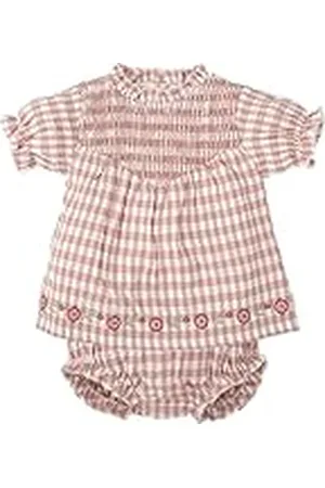 BABIDU Vestido Bebé Niña Verano Algodón 100% con Braguita, Volantes y Bordados, Diseño con Tirantes, Mangas Cortas o Sin Mangas, Estampados Florales y Cuadros Vichy, Jesusito Ideal para Días Soleados