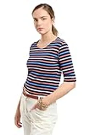 Armor.lux Marinière Tricolore Col Bateau en Coton Épais Femme Suéter, Seal/Tigerlily/Bluesaphir, XXXL para Mujer