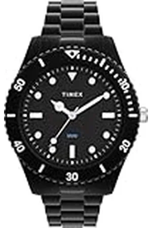 Timex Trend Reloj para Hombre, Pulsera de Material oceánico Tide Negra, Esfera Negra, Caja Negra, 42 mm, TW2Y04500
