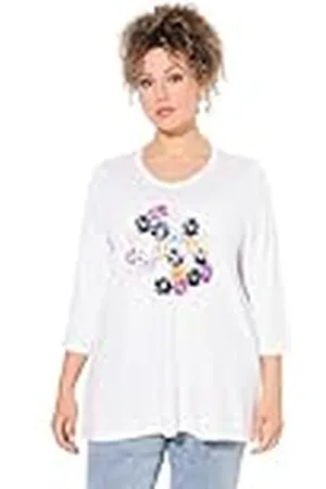Ulla Popken Shirt, Blüten, Classic, V-Ausschnitt, 3/4-arm Camiseta, , 50-52 Mujeres