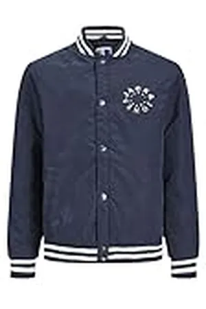 JACK & JONES Jjwarrior College Bomber Jnr Chaqueta, Blazer Marino/Detalle: Logotipo Blanco + Rayas acanaladas, 140 para Niños