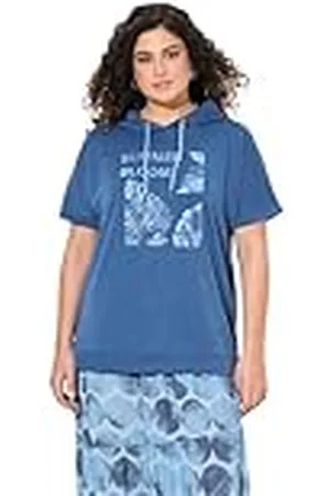 Ulla Popken Sweater Kurzarm mit Kapuze Sudadera de Manga Corta con Capucha, Azul Atlántico, 48-50 para Mujer
