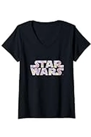 STAR WARS Mujer Iconic Spring Flowers Pastel Colors Big Chest Logo Camiseta Cuello V