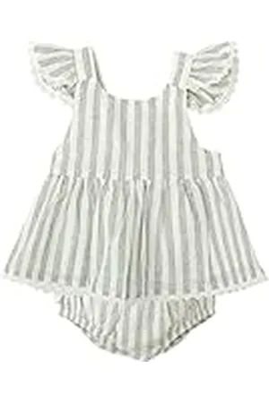 BABIDU Vestido Bebé Niña Verano Algodón 100% con Braguita, Volantes y Bordados, Diseño con Tirantes, Mangas Cortas o Sin Mangas, Estampados Florales y Cuadros Vichy, Jesusito Ideal para Días Soleados