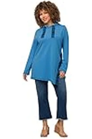Ulla Popken Sudadera, diseño de Letras, Capucha, Manga Larga, Azul Celeste, 44-46 para Mujer