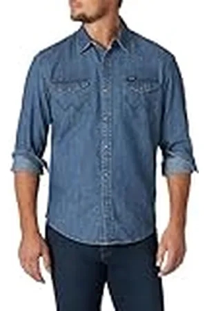 Wrangler Iconic Denim Regular Fit Snap Shirt Camisa Abotonada, Vaquero Medio Tint, L para Hombre