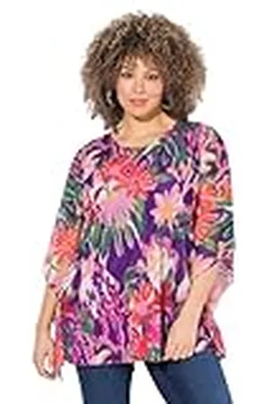 Ulla Popken Bluse, Doppellagig, Oversized, Rundhals, Halbarm Malla, Cuello Redondo, , 44-46 Mujeres