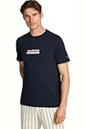 Tommy Hilfiger Camiseta de manga corta Hombre Box de algodón, Azul (Desert Sky), XL