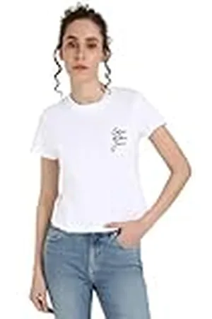 Calvin Klein Camiseta de manga corta Mujer Script Institutional Baby Tee Cuello redondo, Blanco , XS