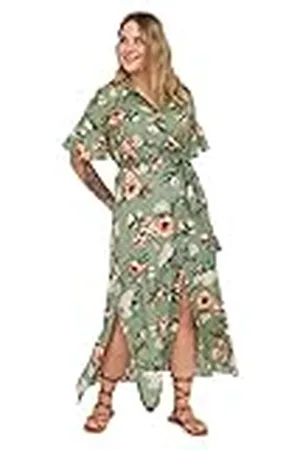 Trendyol Women Woven Plus Size Dress Mujer Maxi Basic Slim fit Tejido Tallas Vestido, , 72/Grande