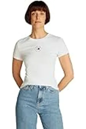 Tommy Hilfiger Camiseta de Manga Corta Mujer Essential Logo tee Slim Fit, Blanco (Ecru), S