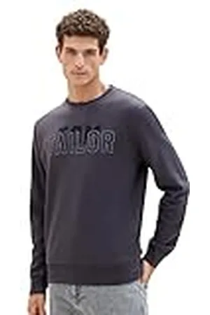 TOM TAILOR Sudadera básica de hombre con cuello redondo y logo estampado, , S