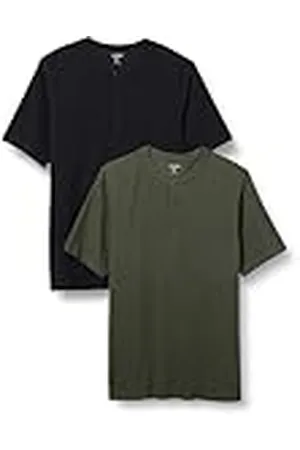 Amazon Camisa de manga corta Henley y corte recto (disponible en tallas grandes y largos especiales) Hombre, Pack de 2, , XL