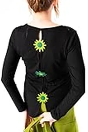 Mamatayoe Miniature. Camiseta de Manga Larga para Mujer de Color con Detalles Bordados para Otoño Invierno. Top Original y Divertido con Cuello Redondo de Estilo Casual. Talla S