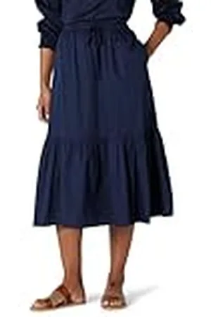 Amazon Falda Midi a Capas Ajustada y Acampanada de Satén de Algodón (El Top Se Vende por Separado) Mujer, , M