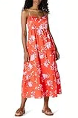 Amazon Vestido Largo de Satén de Algodón con Ajuste Regular, Tirantes Finos y Capas Mujer, , L