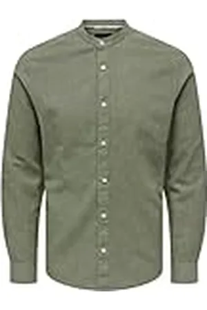 Only & Sons Onscaiden LS Solid Linen Mao Shirt Noos Camisa, , L Hombres